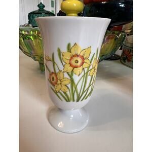 Vintage Handleless Footed Mug Vase YellowDaffodil Floral Print
